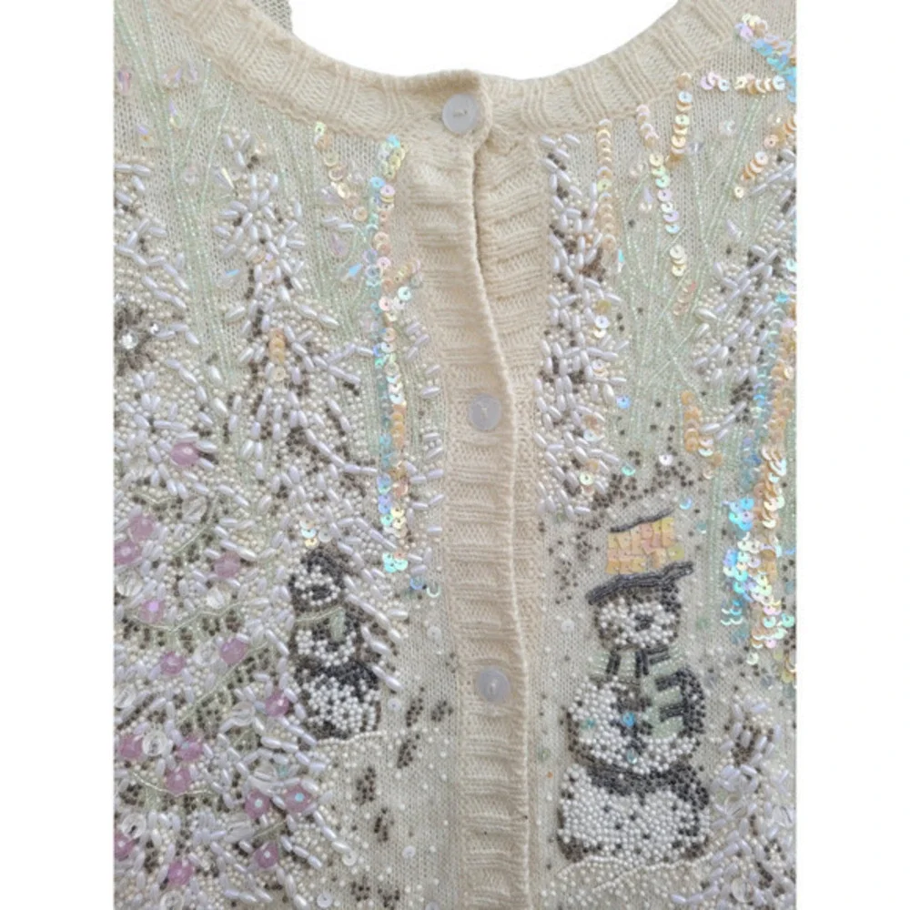 Vintage 80s Michael Simon Knit Beaded Glam Coquette‎ Cardigan Sweater Jacket